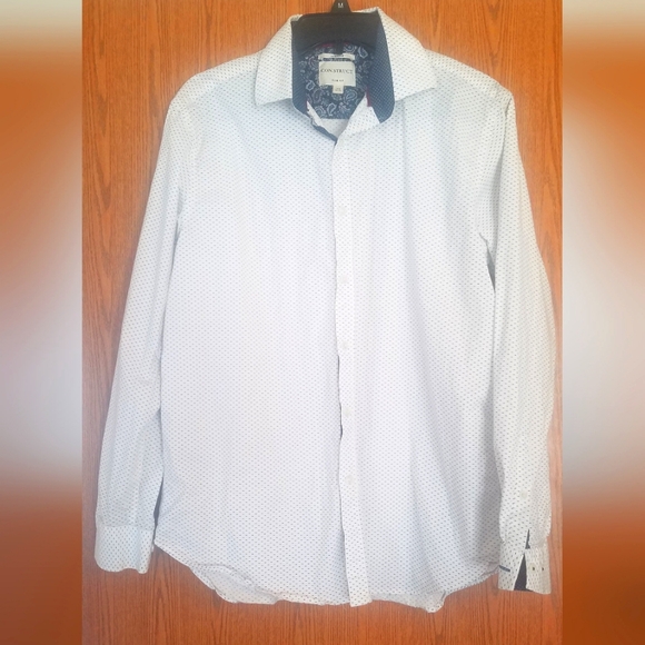 Con.struct White/Blue Slim Fit  Patterned Shirt 16 1/2 - Picture 1 of 3
